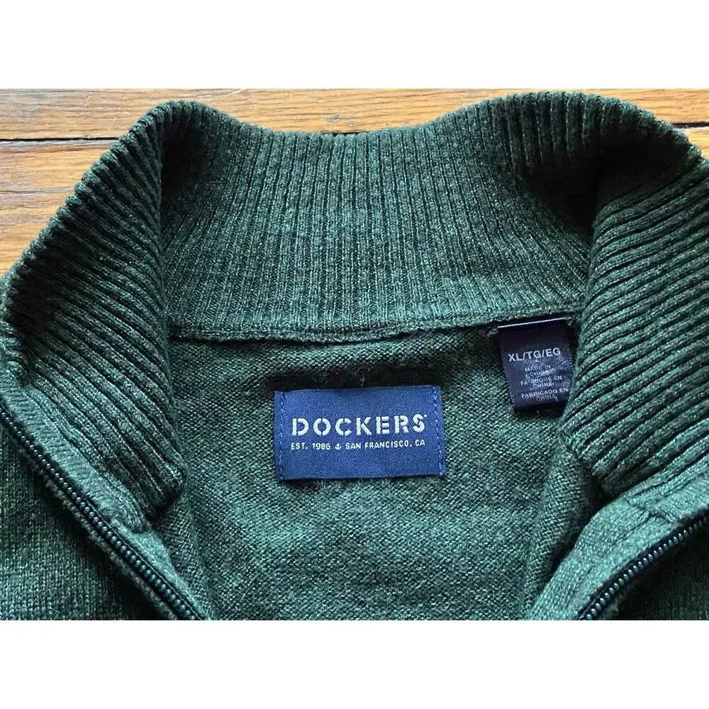 DOCKERS Green/Gray Argyle 1/4 Zip Sweater Mens sz XL
